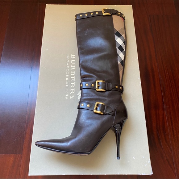 Burberry Leather Novacheck Canvas Rivet Boots 38.5 - Picture 4 of 8